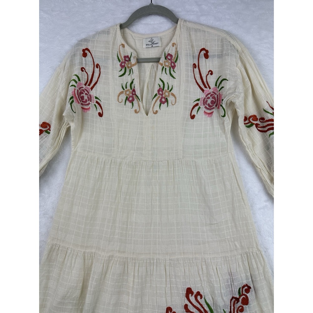 Anthropologie Stella Forest Dress Size 36 Floral Embroidered Peasant Ecru Ivory - Picture 2 of 13